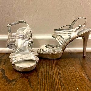 Silver Adrianna Papell Boutique wedding shoes! Worn once!!! Almost like new!